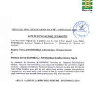 Bilan Positif de la BANCOBU / Période :Décembre 2020