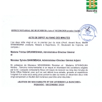 Ratios de solvabilité et de levier de la BANCOBU / Période :31 décembre 2020