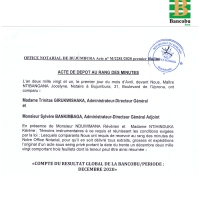 Compte du Résultat Global de de la BANCOBU Période : Décembre 2020