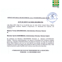 Tableaux de flux de trésorerie de la BANCOBU /Période :31 décembre 2020