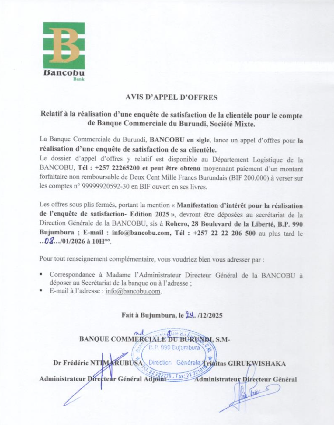 AVIS D'APPEL D'OFFRES